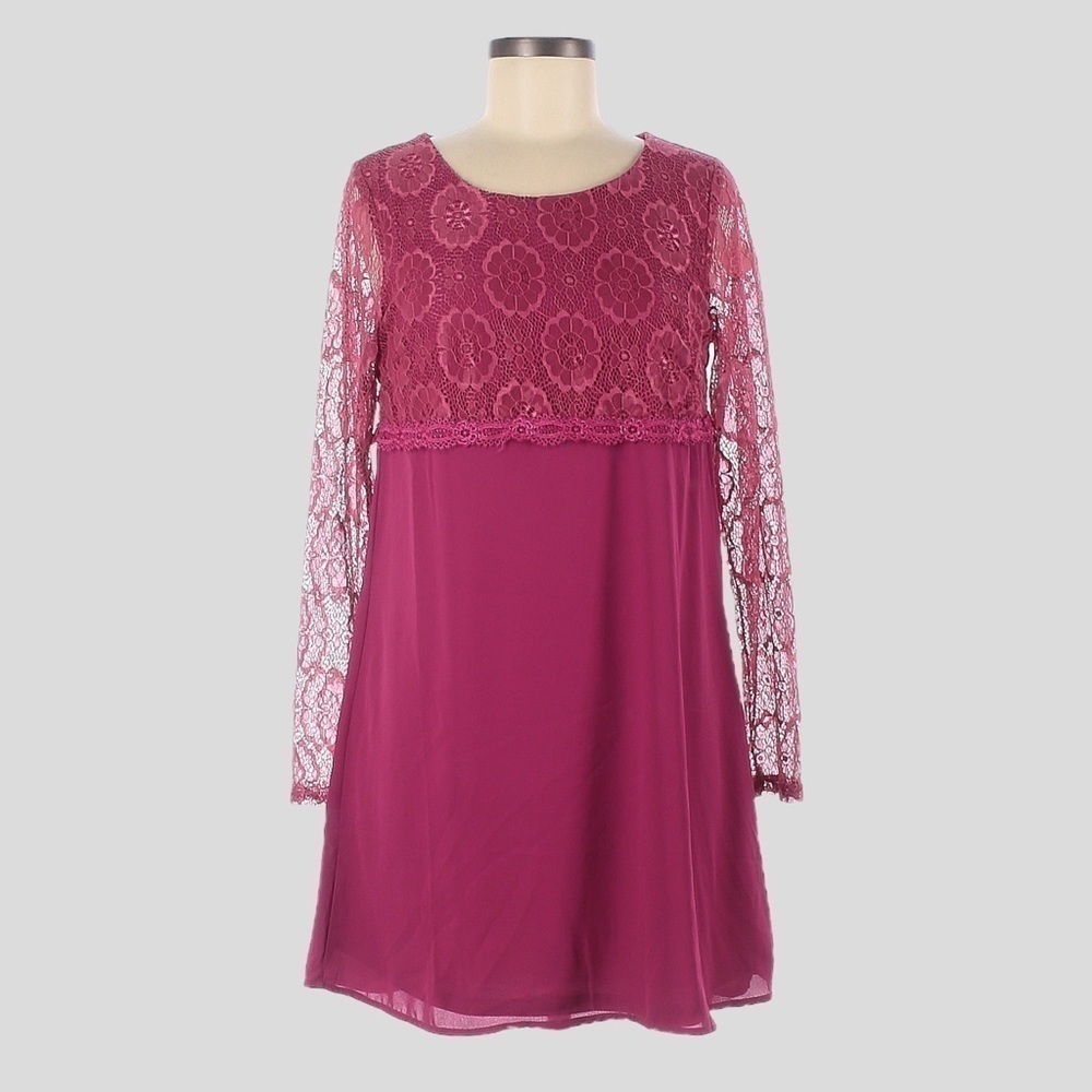 Altar’d State Pink Lace Shift Dress Sheer Sleeve Floral Boho M NWT
